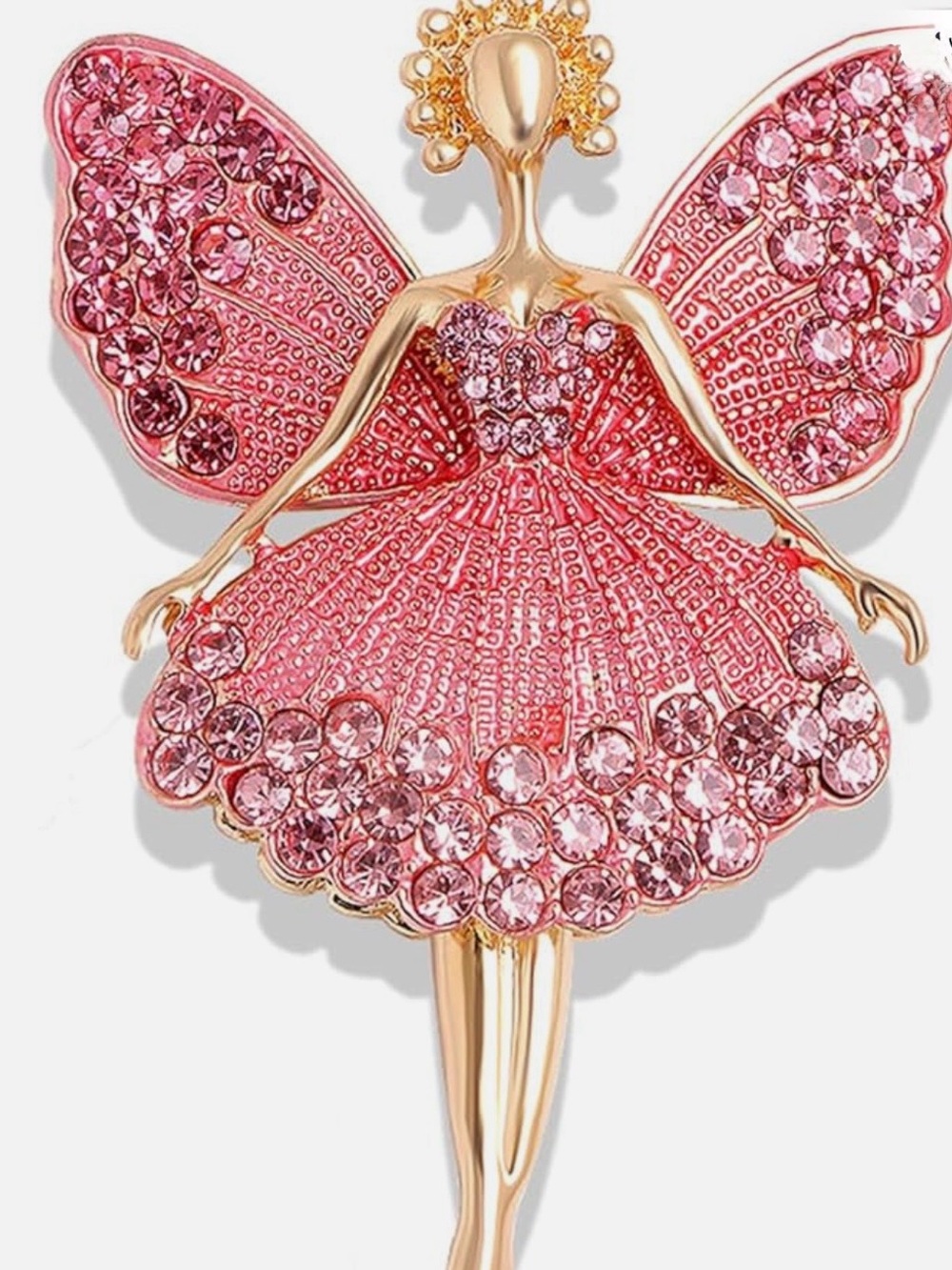 Pink Crystal Fairy Brooch - Women's Sparkling Gold-Tone Brooch